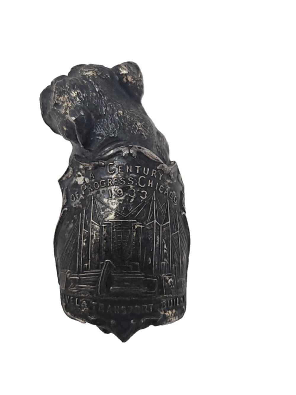1933 Chicago Worlds Fair Miniature Metal Bulldog Figural Paperweight Souvenir 1"